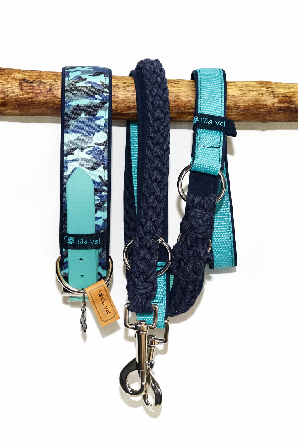 Hundehalsband gepolstert in Camouflage Blau verstellbar