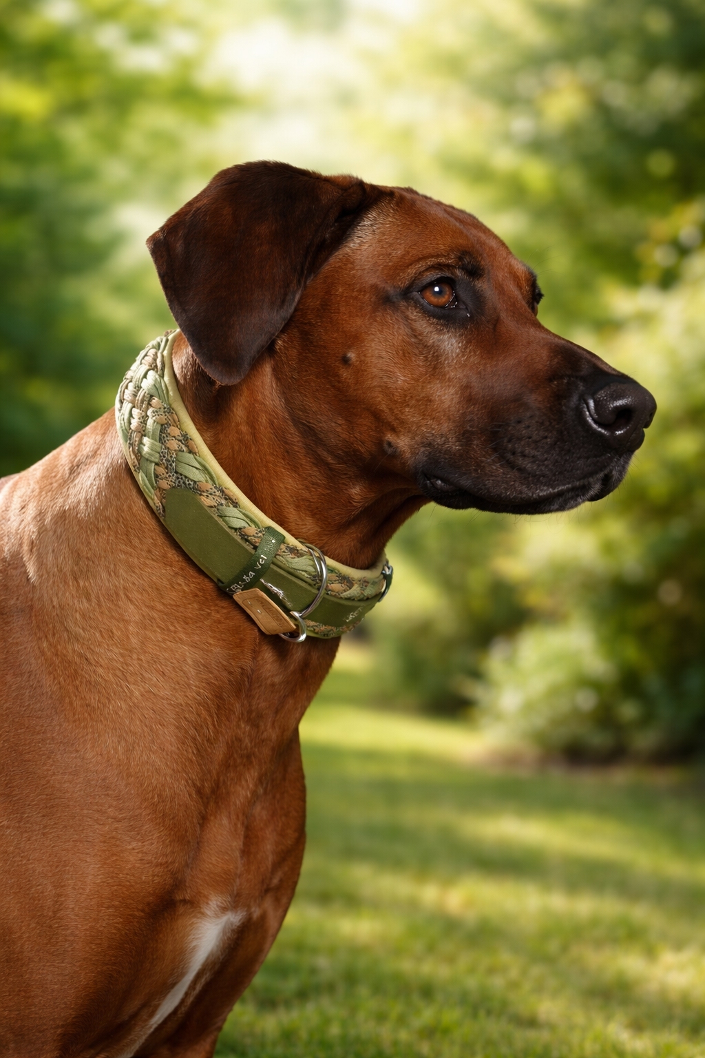 Paracordhalsband gepolstert in olive-gelb verstellbar