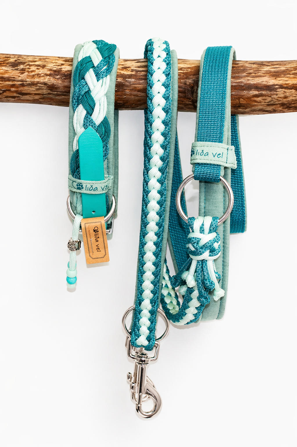 Paracordhalsband gepolstert in Teal-Mint verstellbar