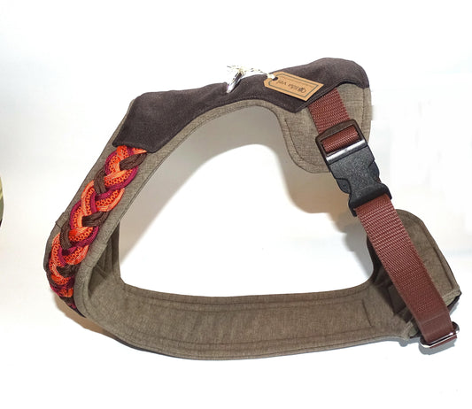 Gepolstertes Hunde Geschirr Braun Orange Paracord, personalisierbar