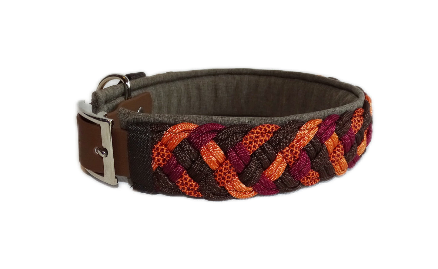 Paracordhalsband gepolstert Orange-Braun verstellbar