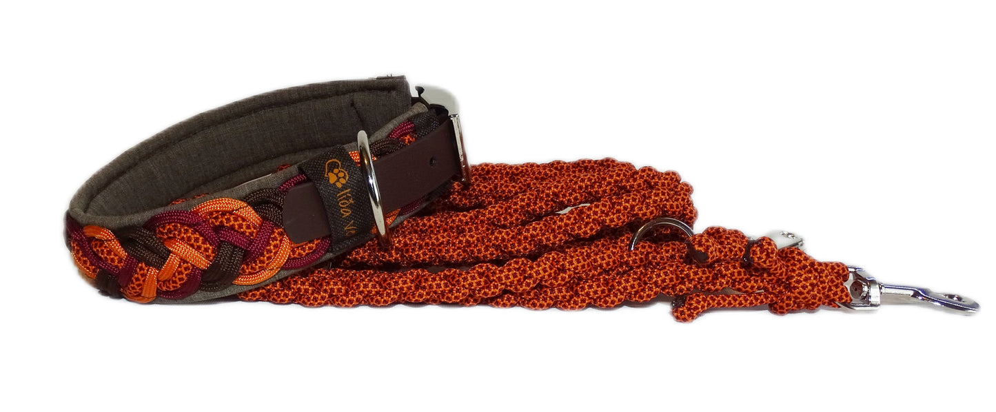 Paracordhalsband gepolstert Orange-Braun