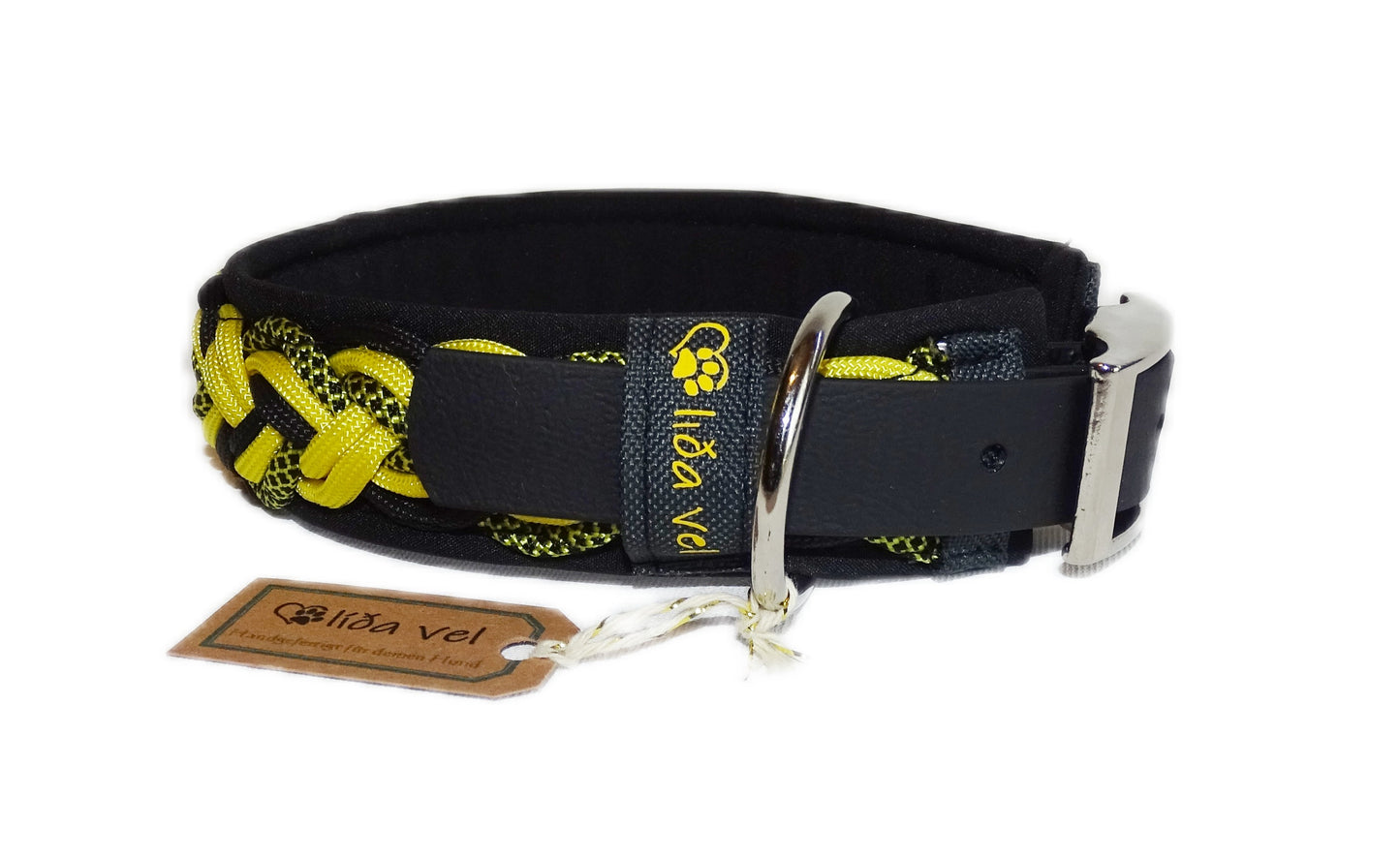 Paracordhalsband gepolstert Schwarz-Gelb