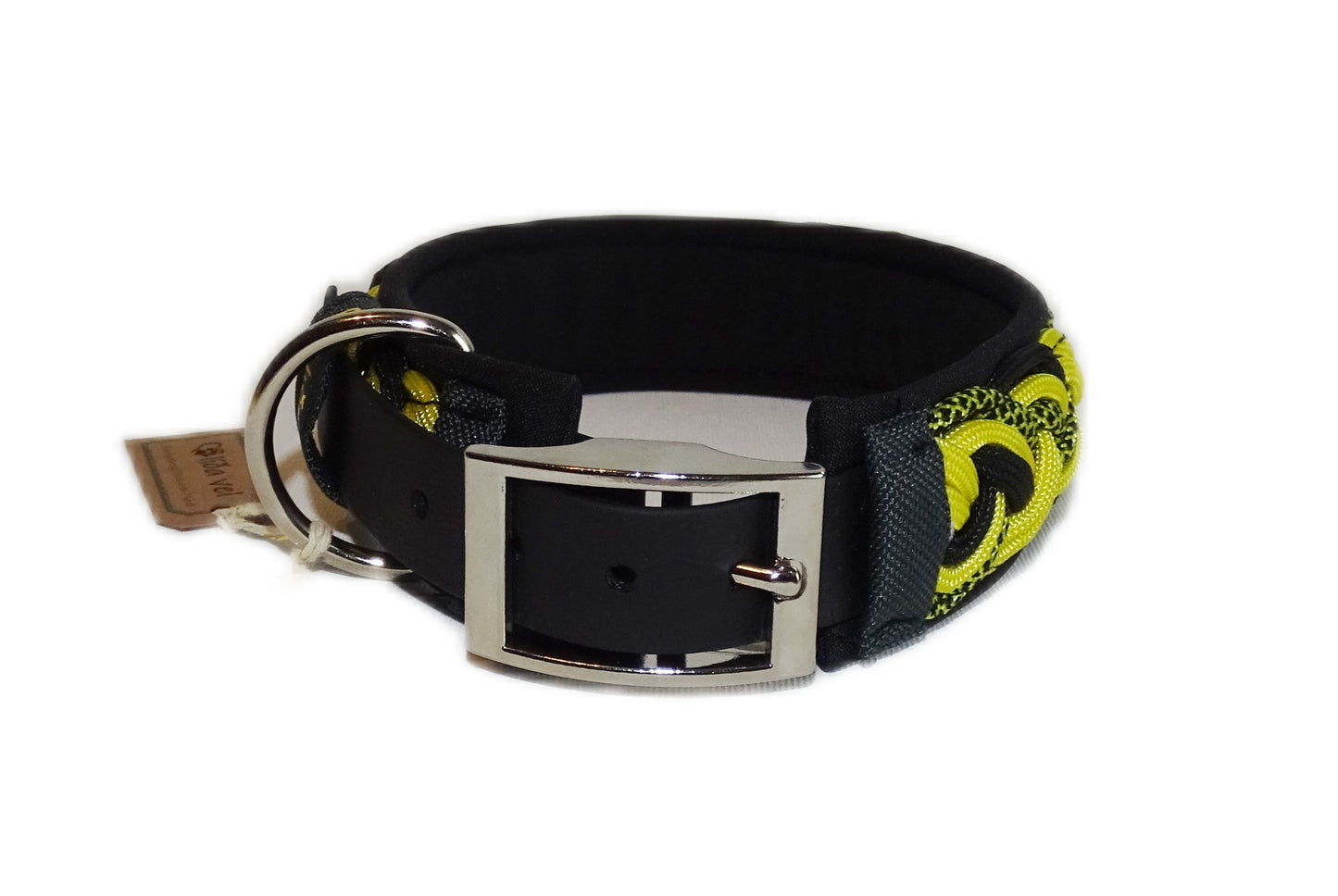 Paracordhalsband gepolstert Schwarz-Gelb