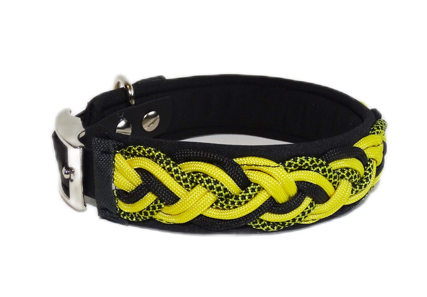 Paracordhalsband gepolstert Schwarz-Gelb