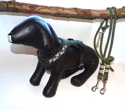 Gepolstertes Hundegeschirr Olive, personalisierbar