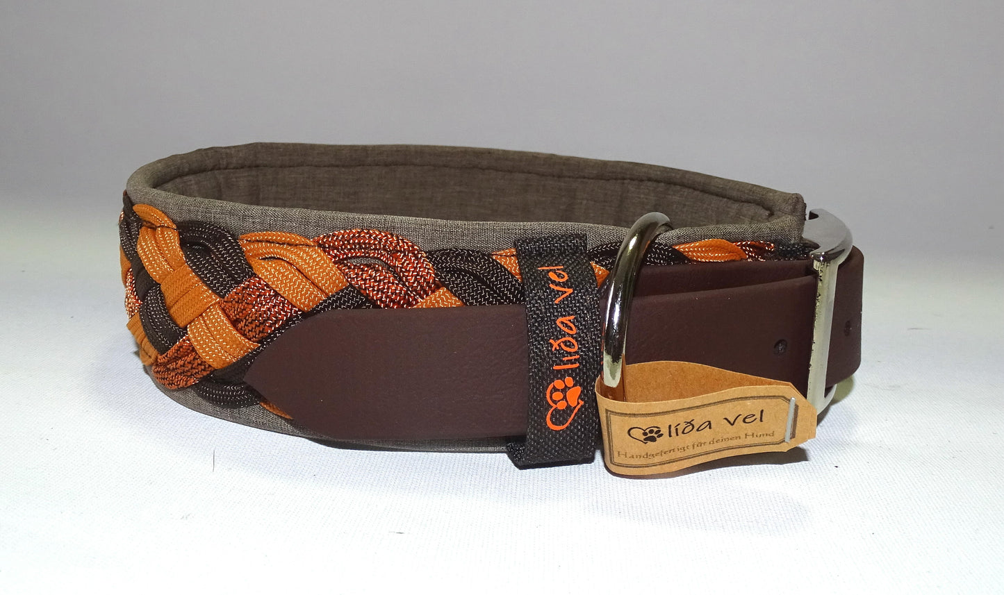 Paracordhalsband gepolstert Cognac verstellbar