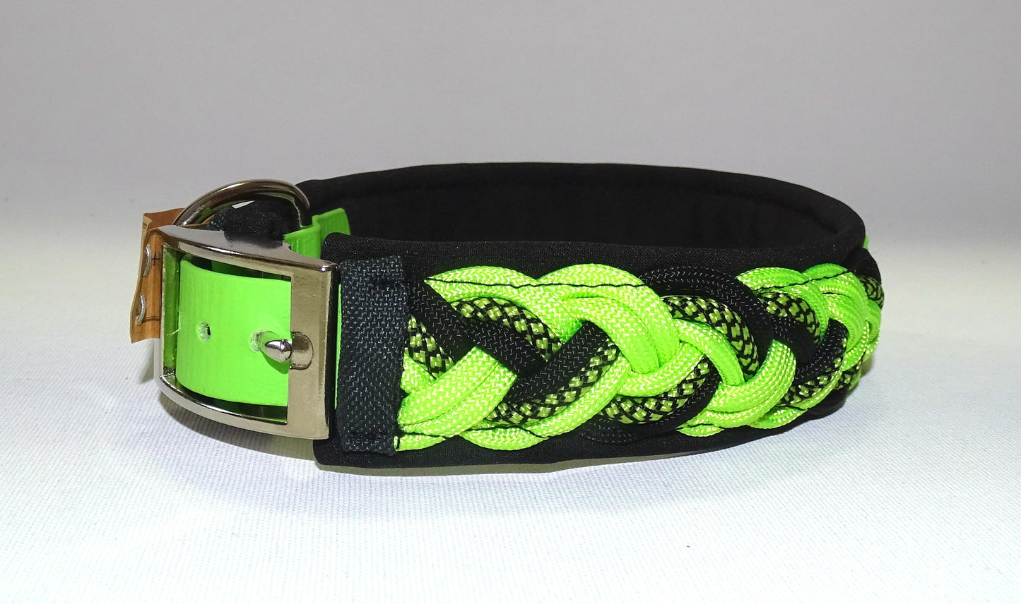 Paracordhalsband gepolstert Schwarz-Neon Grün