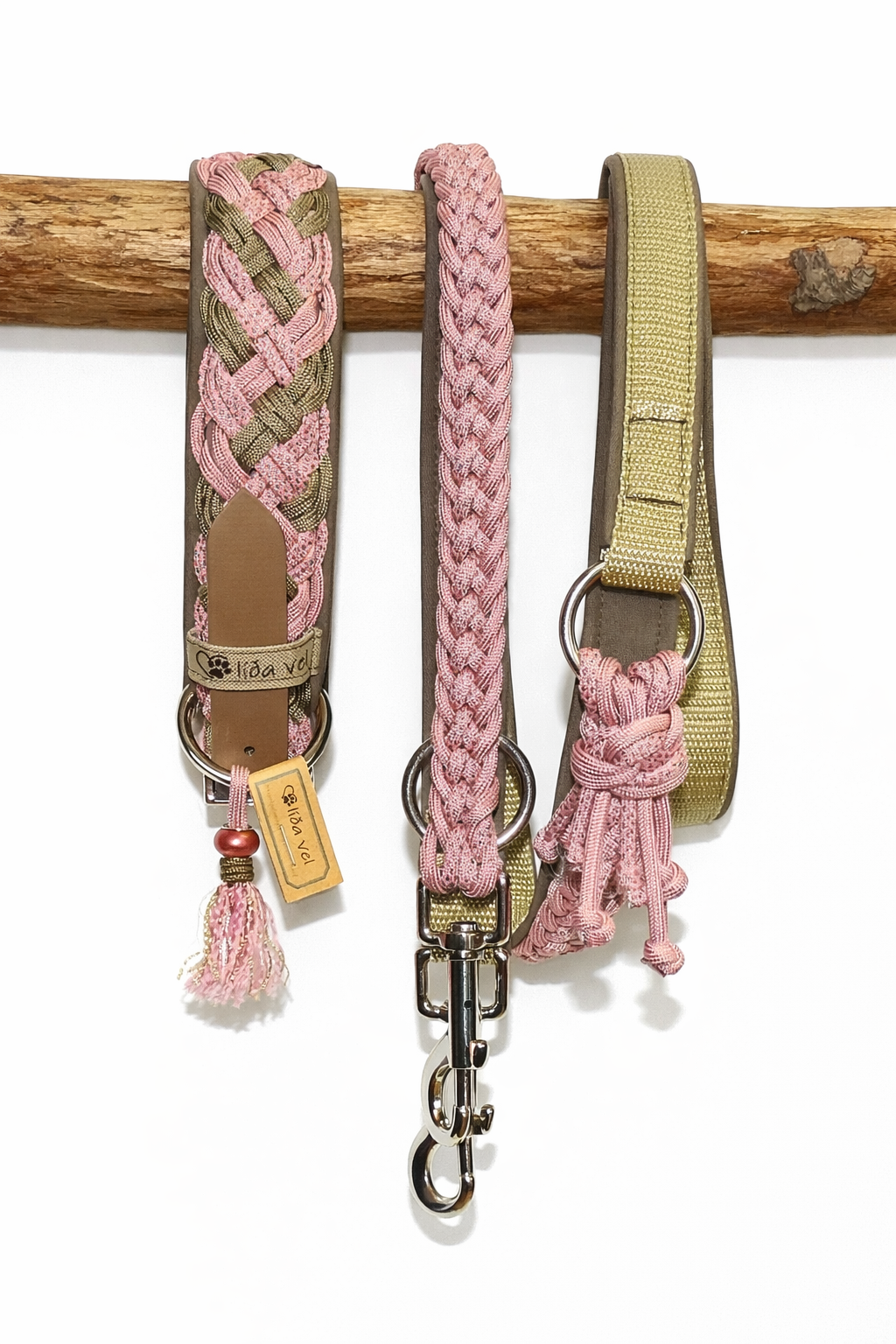 Paracordhalsband gepolstert in rosa-braun verstellbar