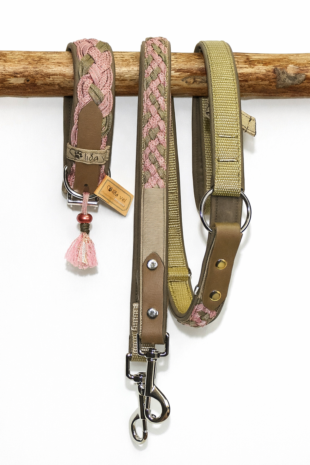 Paracordhalsband gepolstert in rosa-braun verstellbar