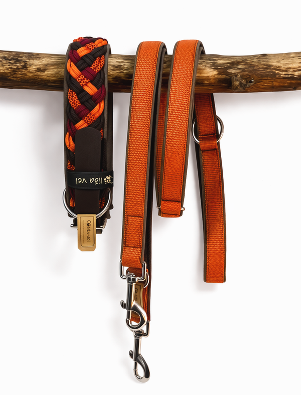 Paracordhalsband gepolstert in orange-braun verstellbar