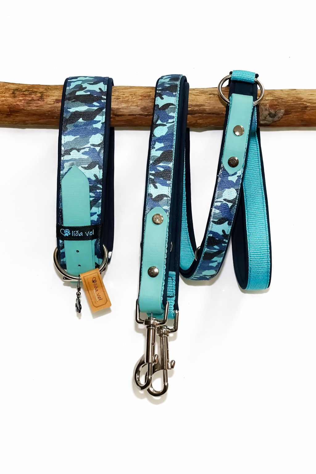 Hundehalsband gepolstert in Camouflage Blau verstellbar