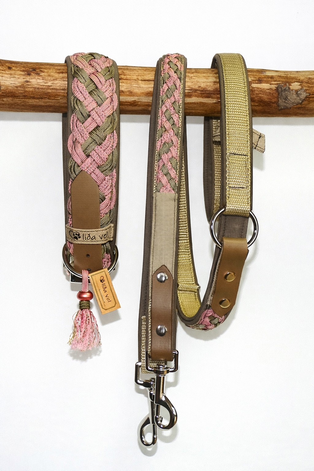 Paracordhalsband gepolstert in rosa-braun verstellbar