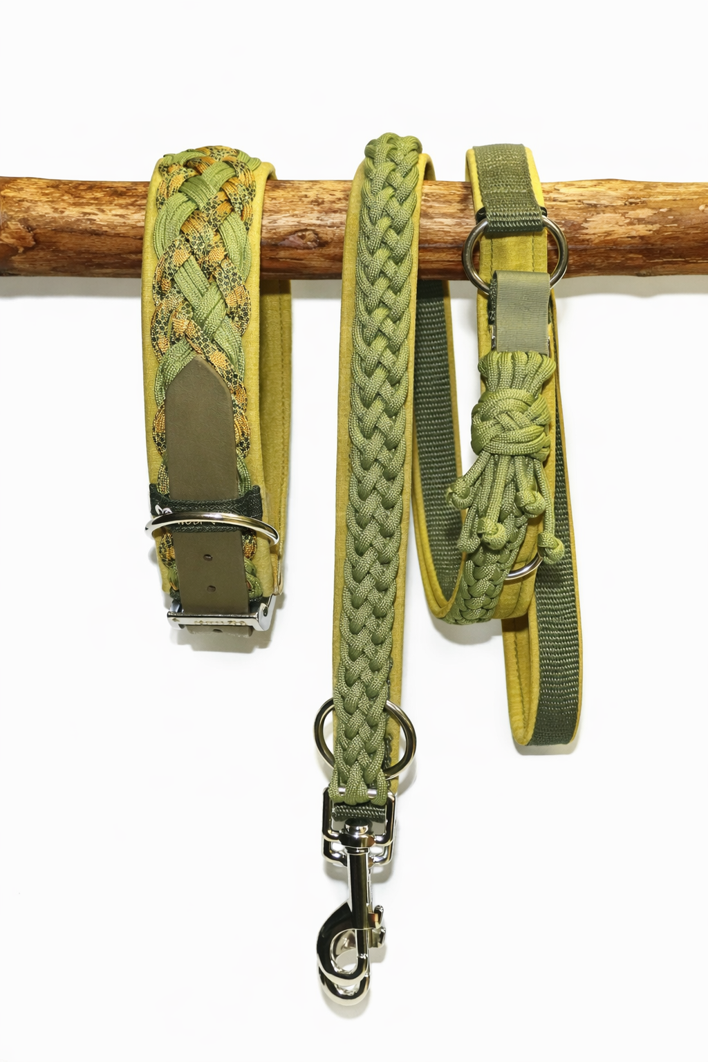 Paracordhalsband gepolstert in olive-gelb verstellbar