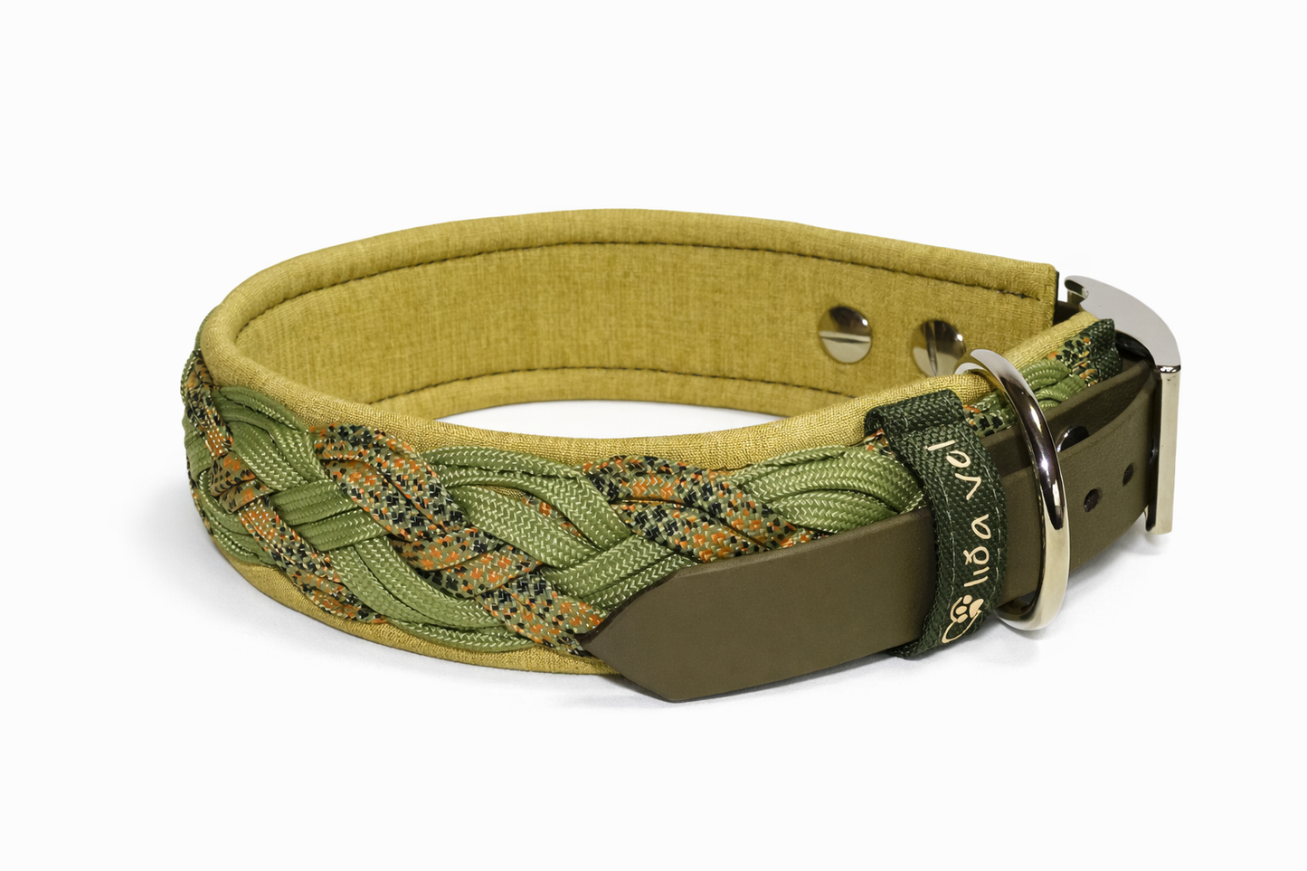 Paracordhalsband gepolstert in olive-gelb verstellbar