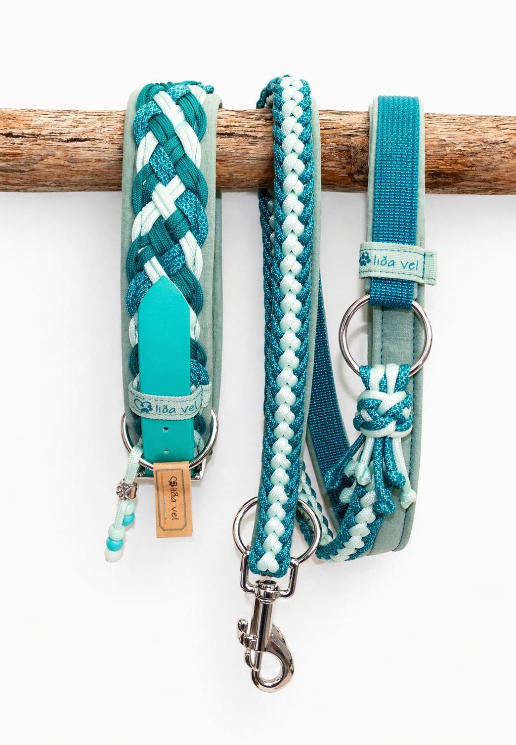 Paracordhalsband gepolstert in Teal-Mint verstellbar