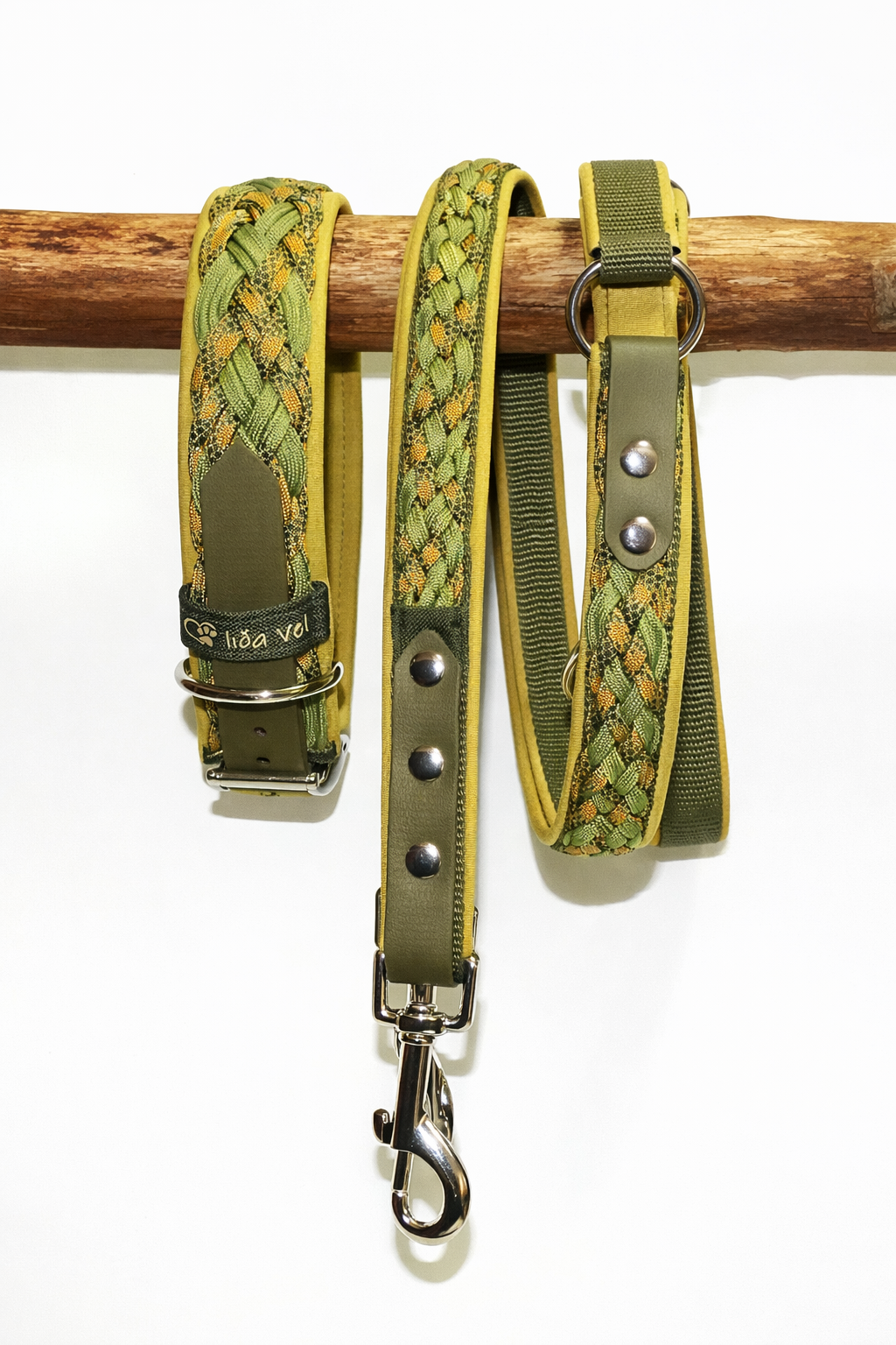 Paracordhalsband gepolstert in olive-gelb verstellbar