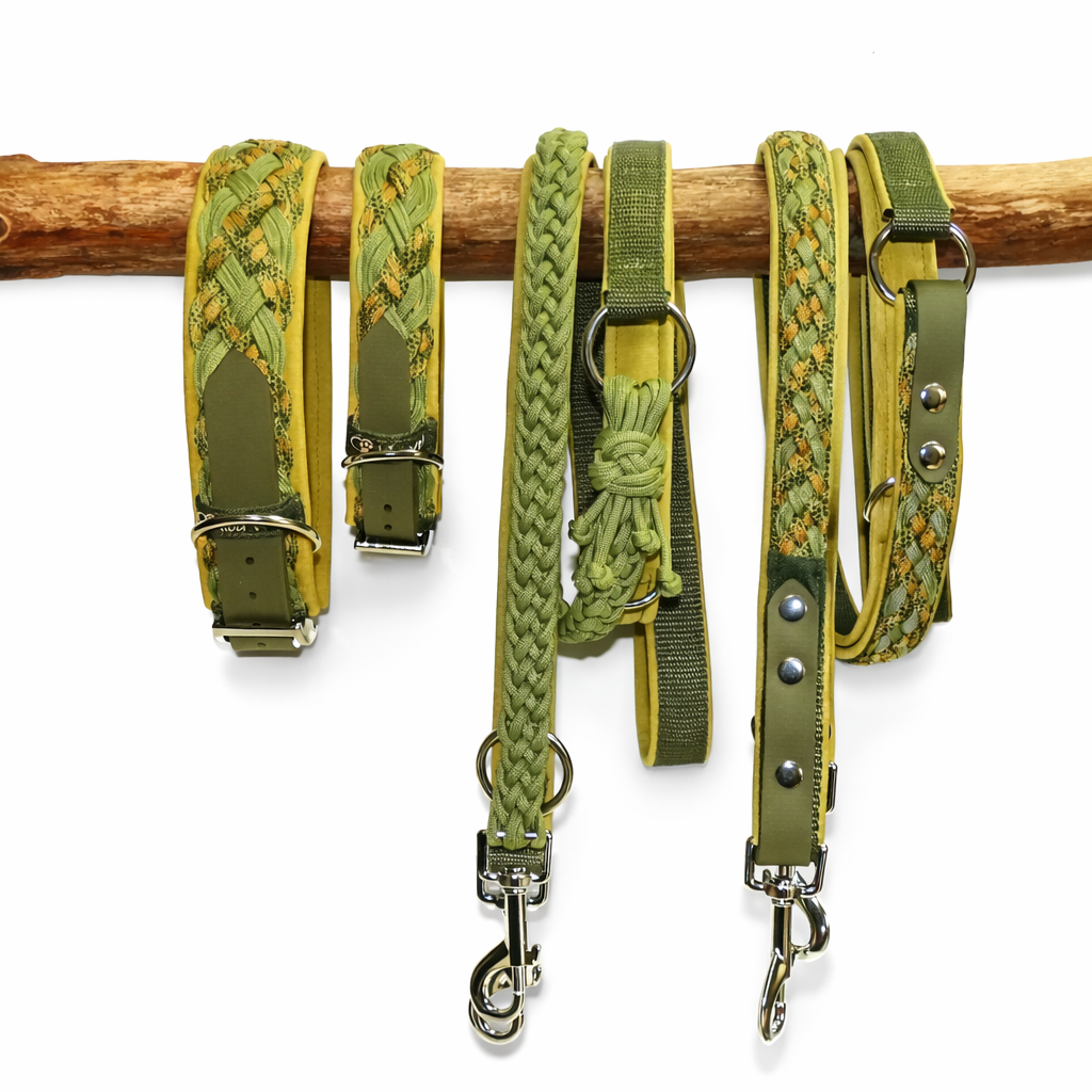 Paracordhalsband gepolstert in olive-gelb verstellbar
