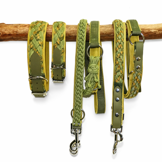 Paracordhalsband gepolstert in olive-gelb verstellbar