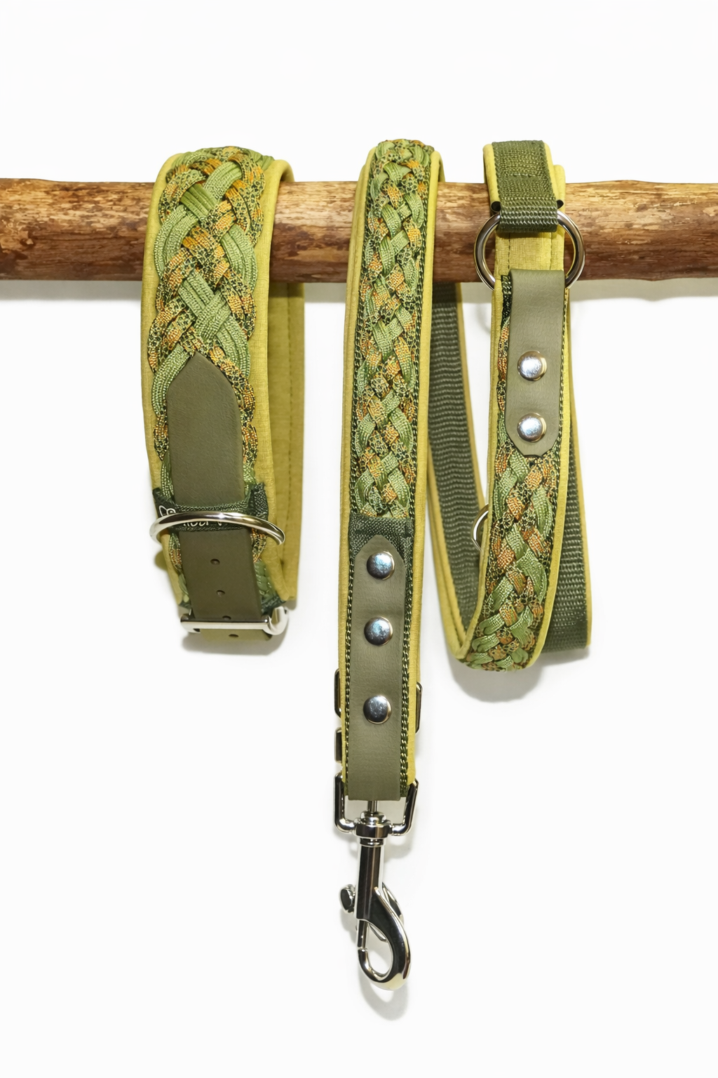 Paracordhalsband gepolstert in olive-gelb verstellbar