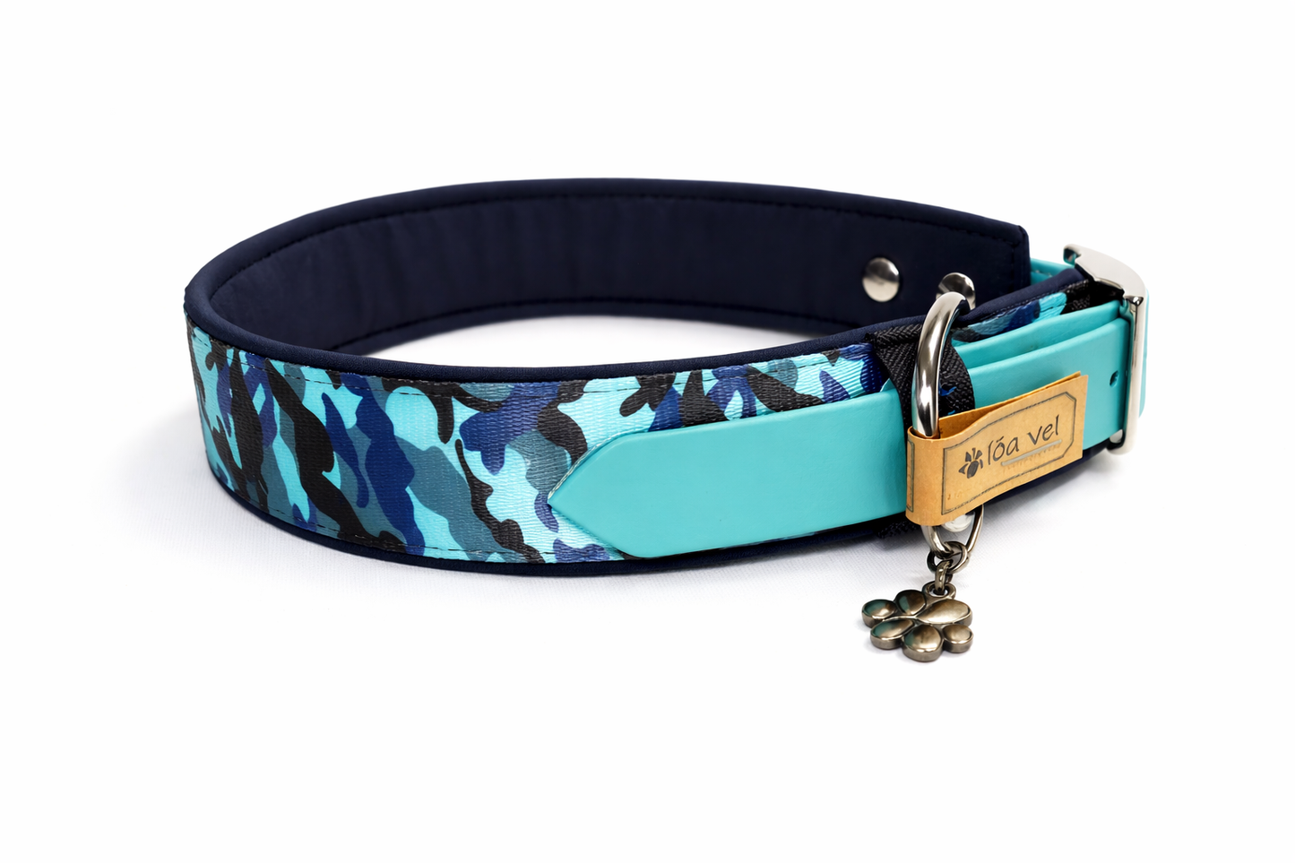 Hundehalsband gepolstert in Camouflage Blau verstellbar
