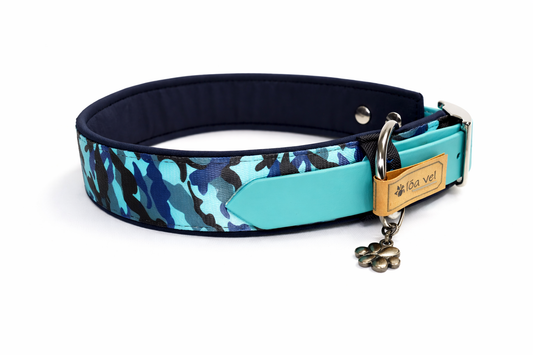 Hundehalsband gepolstert in Camouflage Blau verstellbar