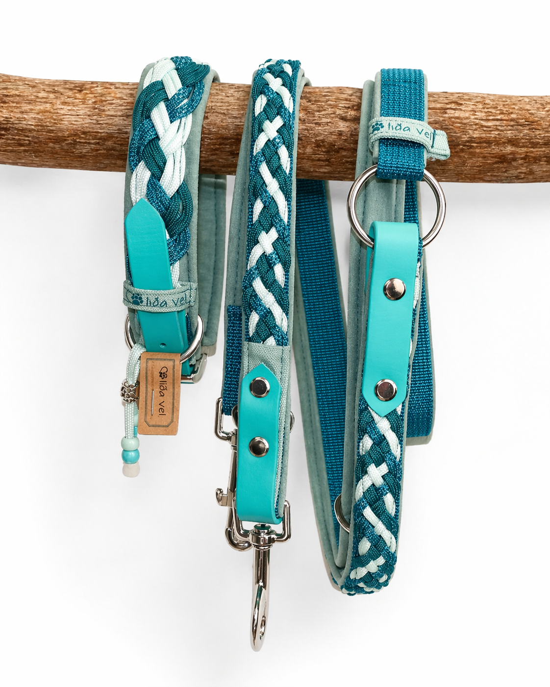 Paracordhalsband gepolstert in Teal-Mint verstellbar