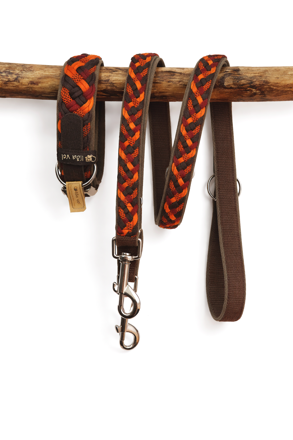 Paracordhalsband gepolstert in orange-braun verstellbar