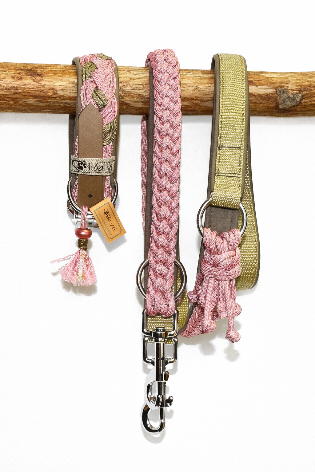 Paracordhalsband gepolstert in rosa-braun verstellbar