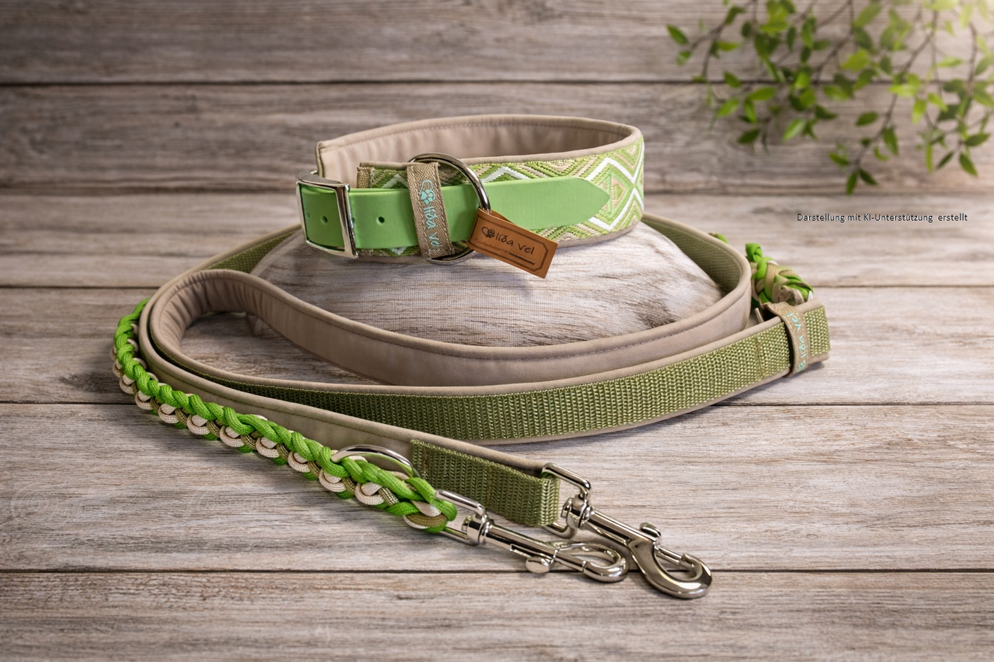 Hundehalsband gepolstert in grün verstellbar