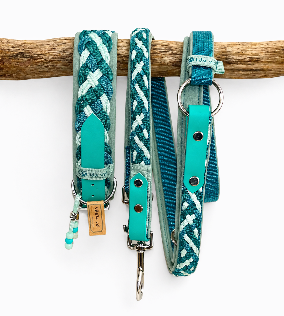 Paracordhalsband gepolstert in Teal-Mint verstellbar