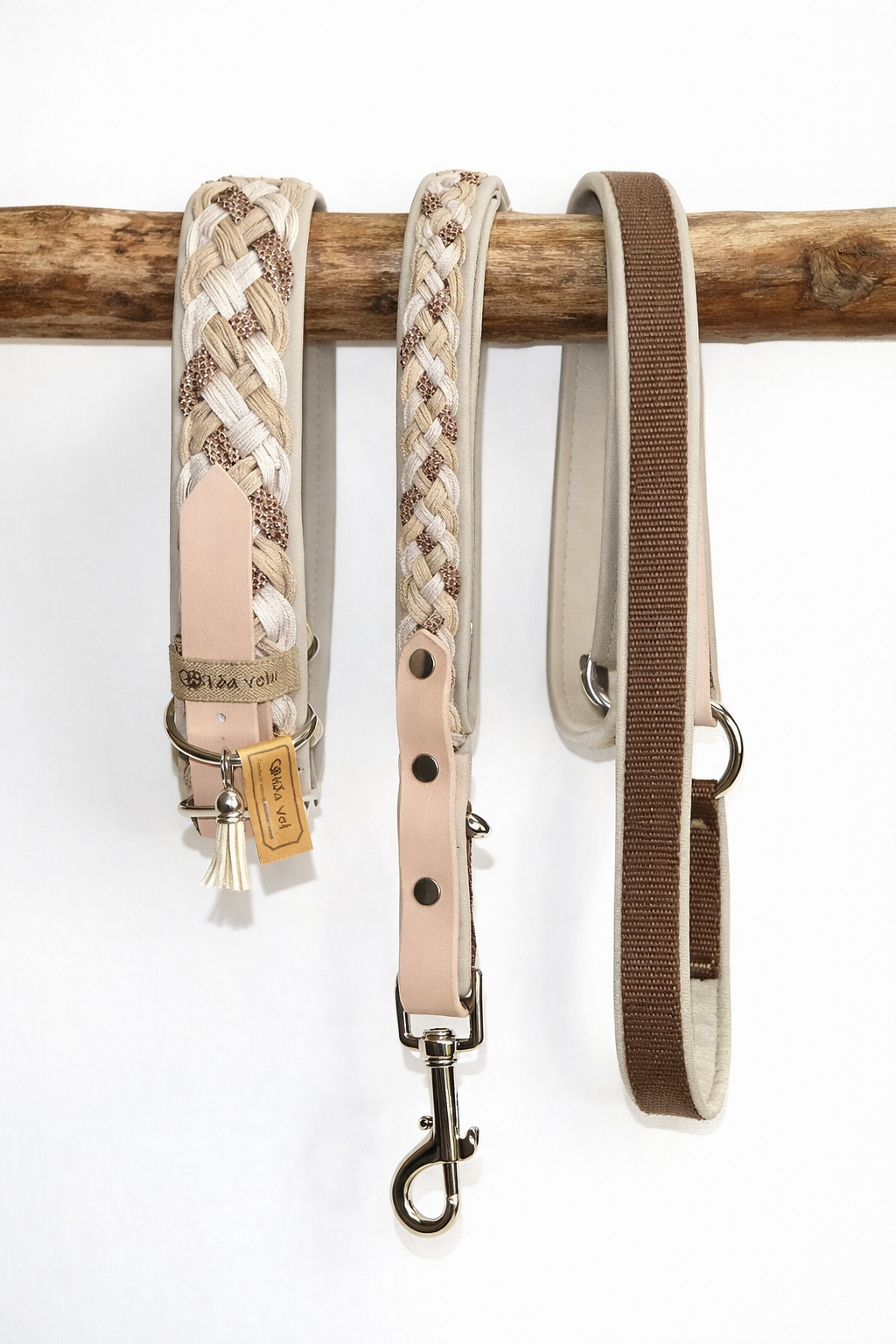 Paracordhalsband gepolstert in beige verstellbar