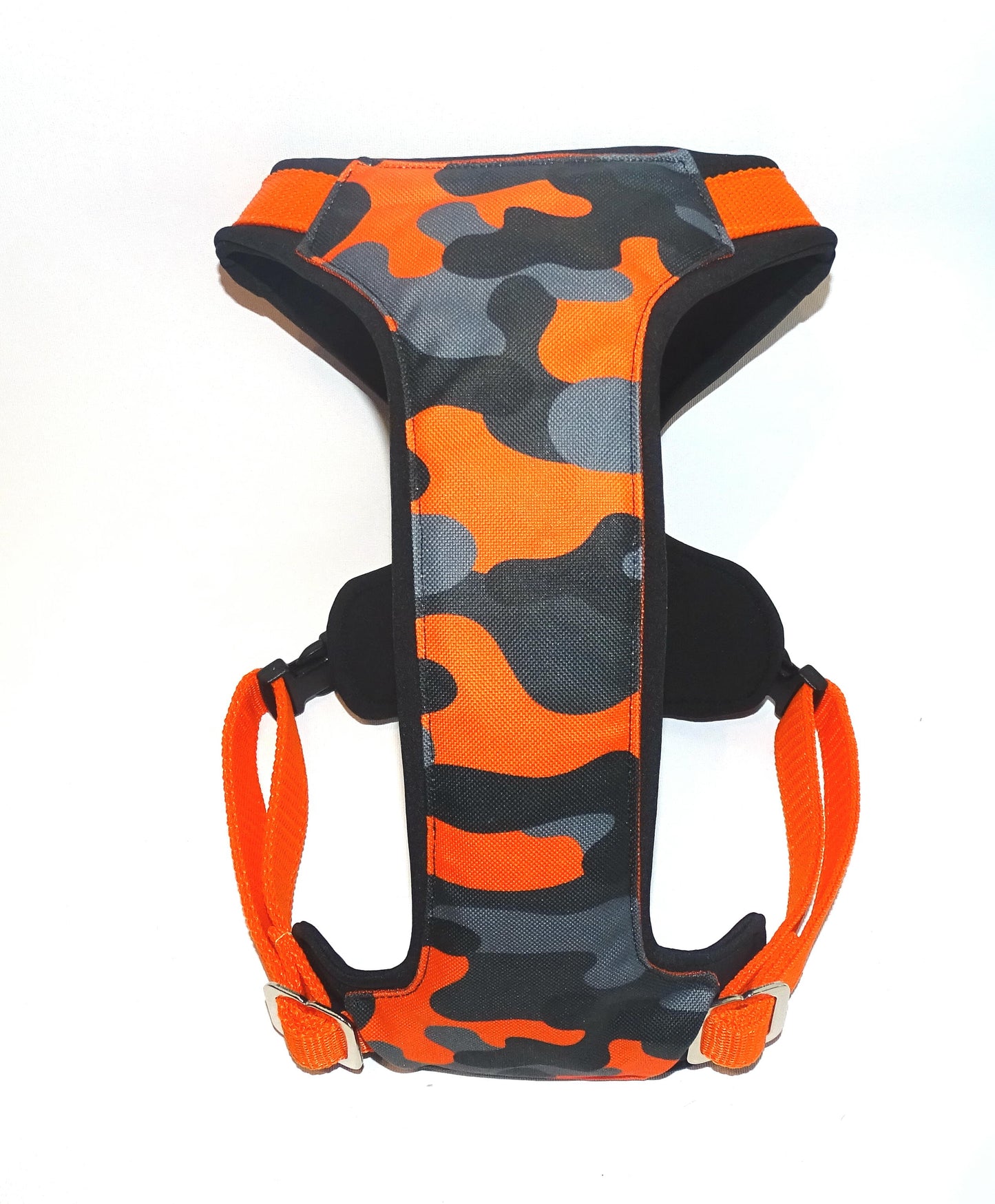 Gepolstertes Hunde Geschirr orange Camouflage, personalisierbar