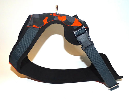 Gepolstertes Hunde Geschirr Grau Camouflage, personalisierbar