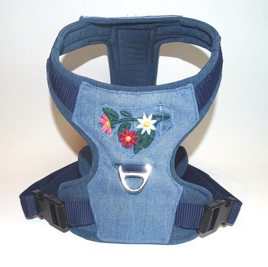 Einzelstück Gr. L + M Hunde Geschirr Jeans Blumen