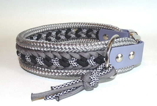 Breites Hundehalsband Grau mit Paracordleine