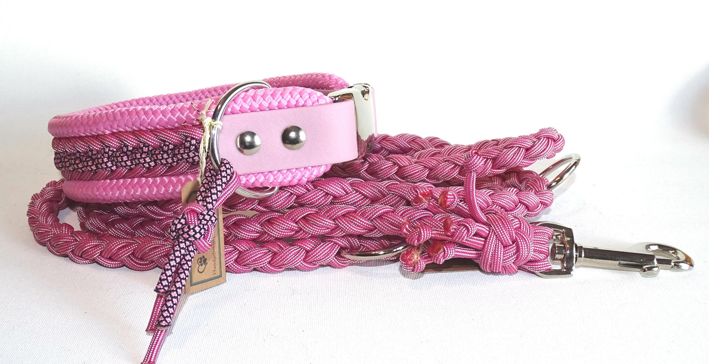 Breites Hundehalsband Rosa mit Paracordleine