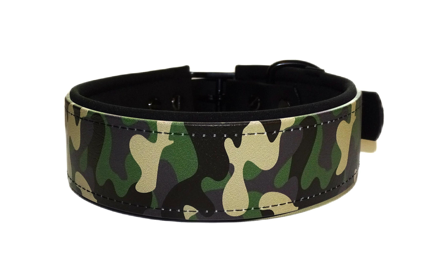 Alva gepolstertes Biothane Halsband Grün Camouflage verstellbar