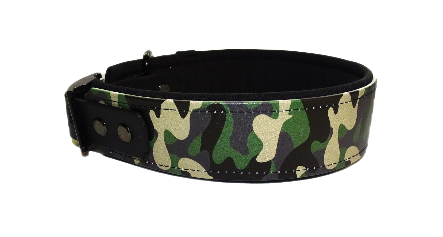 Alva gepolstertes Biothane Halsband Grün Camouflage verstellbar