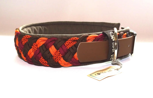 Paracordhalsband gepolstert Orange-Braun verstellbar