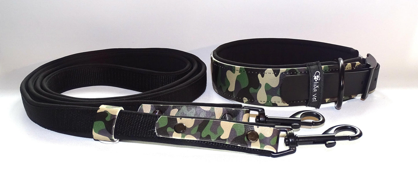 Alva gepolstertes Biothane Halsband Grün Camouflage verstellbar