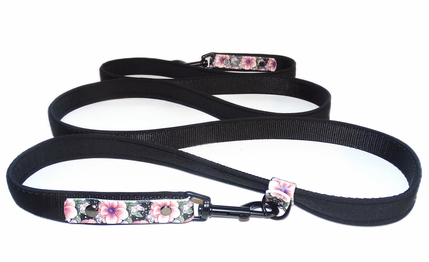 Alva gepolstertes Biothane Halsband Rosa Blumen verstellbar