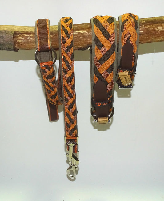 Paracordhalsband gepolstert Cognac verstellbar