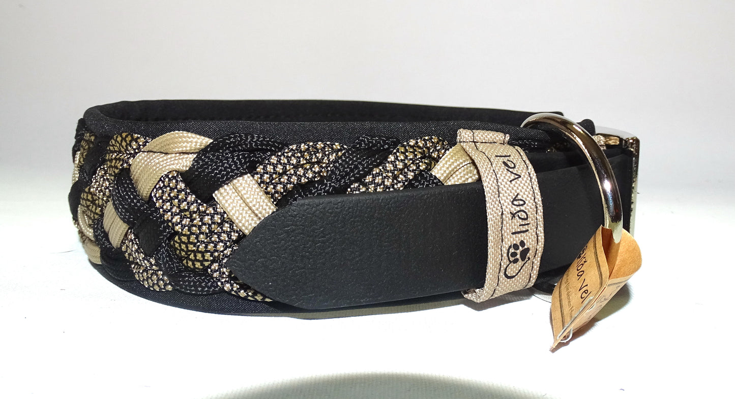 Paracordhalsband gepolstert Schwarz / Braun verstellbar