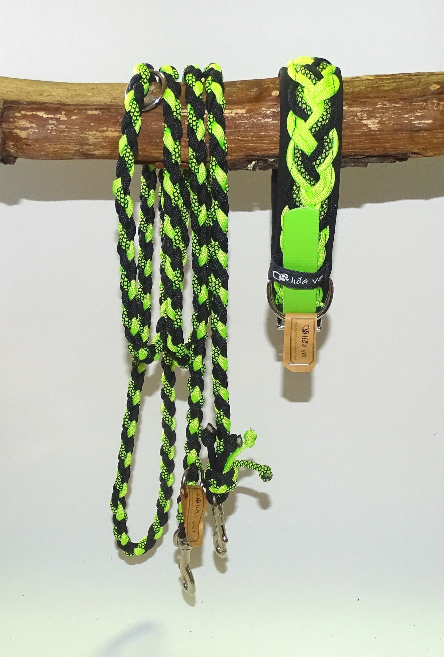 Paracordhalsband gepolstert Schwarz-Neon Grün