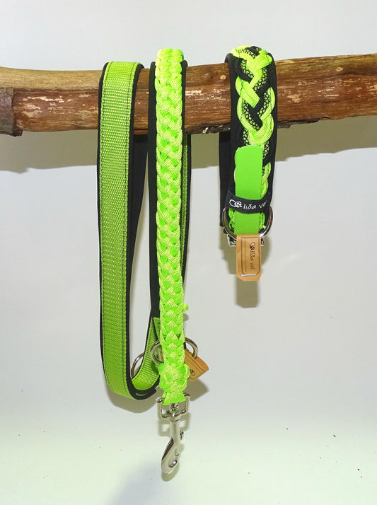 Paracordhalsband gepolstert Schwarz-Neon Grün