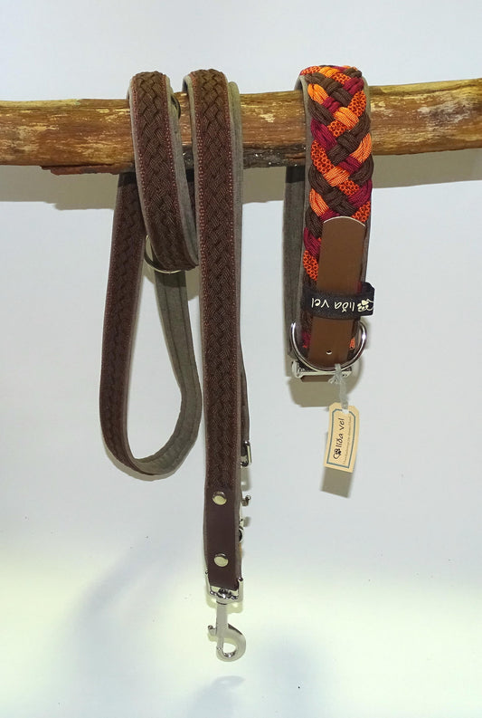 Paracordhalsband gepolstert Orange-Braun verstellbar