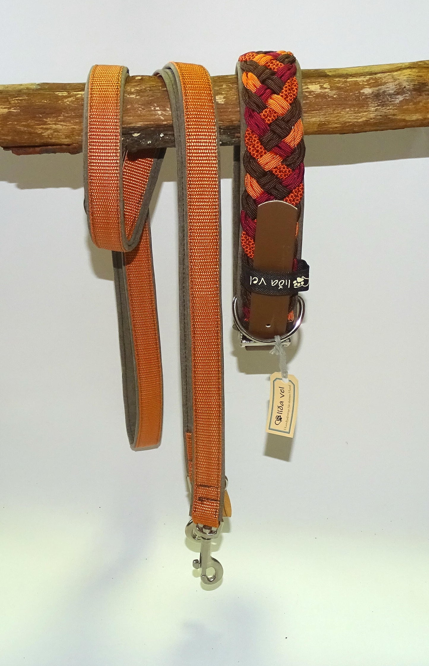 Paracordhalsband gepolstert Orange-Braun verstellbar