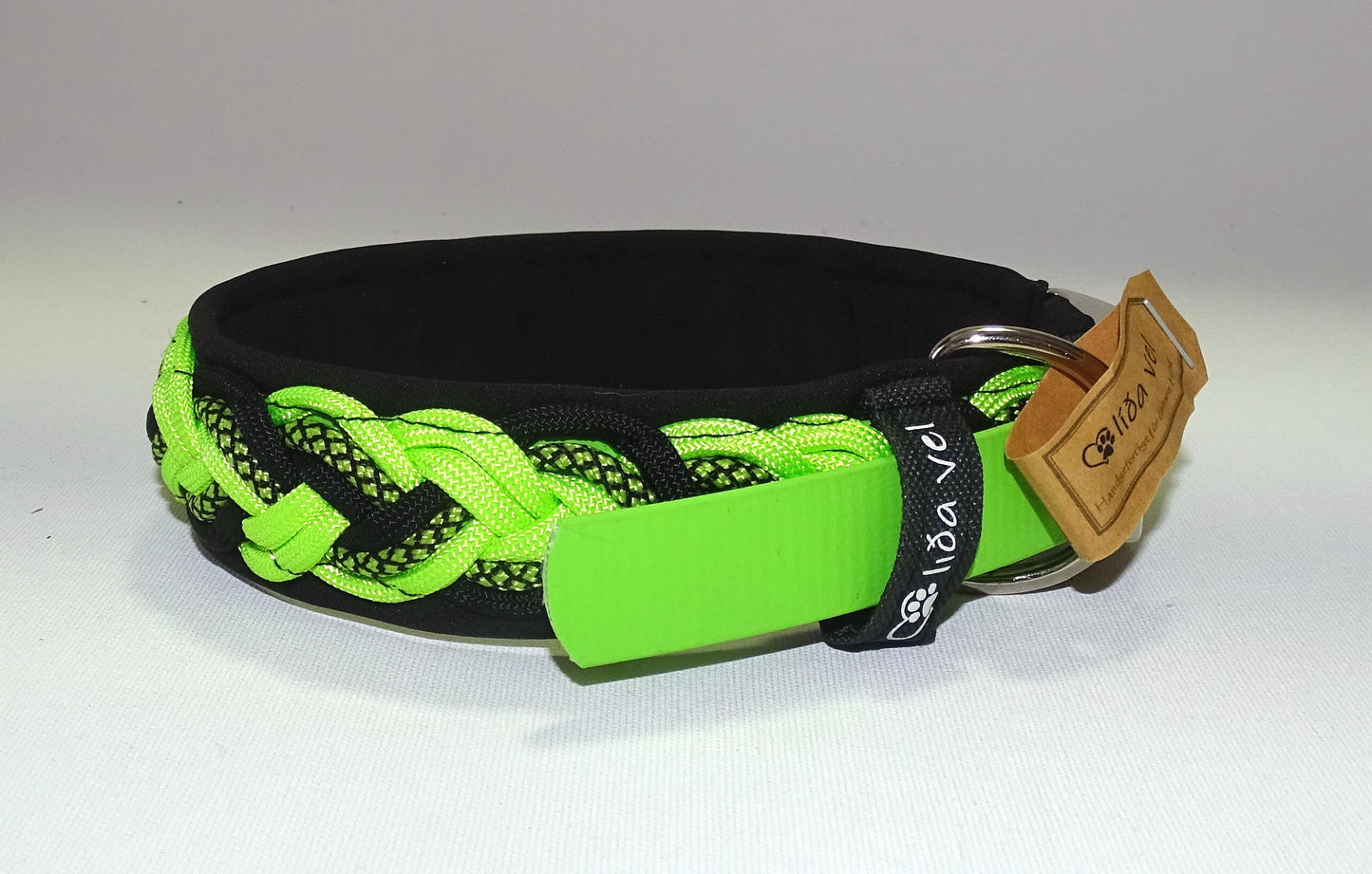 Paracordhalsband gepolstert Schwarz-Neon Grün