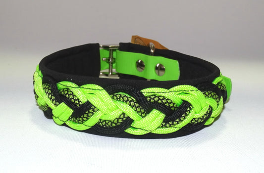 Paracordhalsband gepolstert Schwarz-Neon Grün